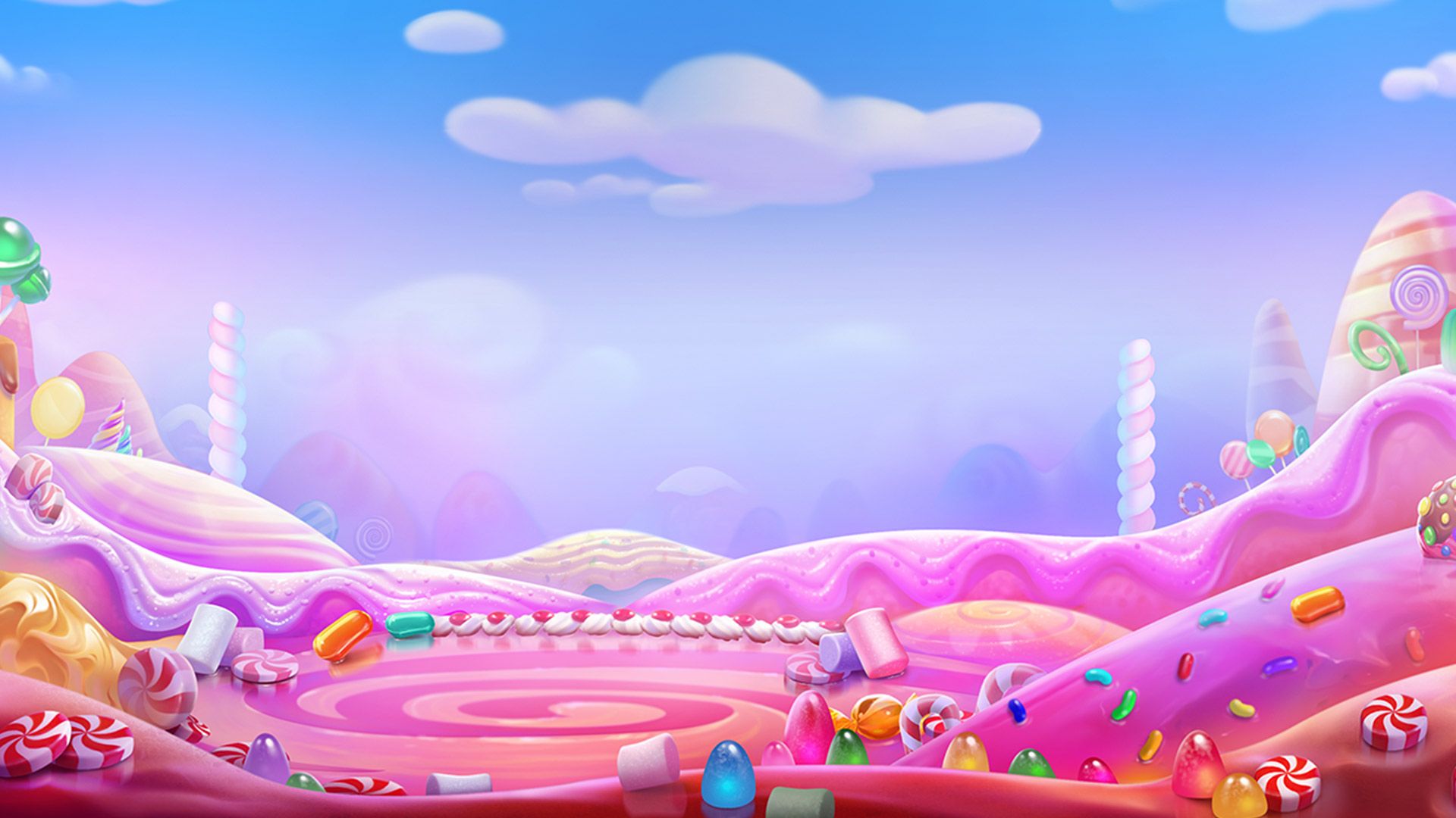 Sugar Rush slot game interface showing candy-themed symbols and multiplier reels