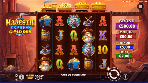 Screenshot van de Goldrun casino app interface op een mobiel toestel
